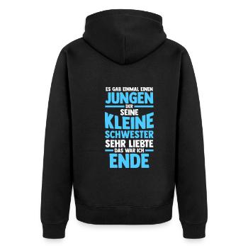 Geschwister Bruder Schwestern Schwester - Unisex Premium Bio Zip Hoodie - Schwarz - Hinten - Nico (187cm)