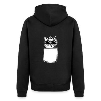 Cute baby owl in breast pocket Pocket-sized eagle owl - Unisex Premium Organic Zip Hoodie - black - Back - Nico (187cm)
