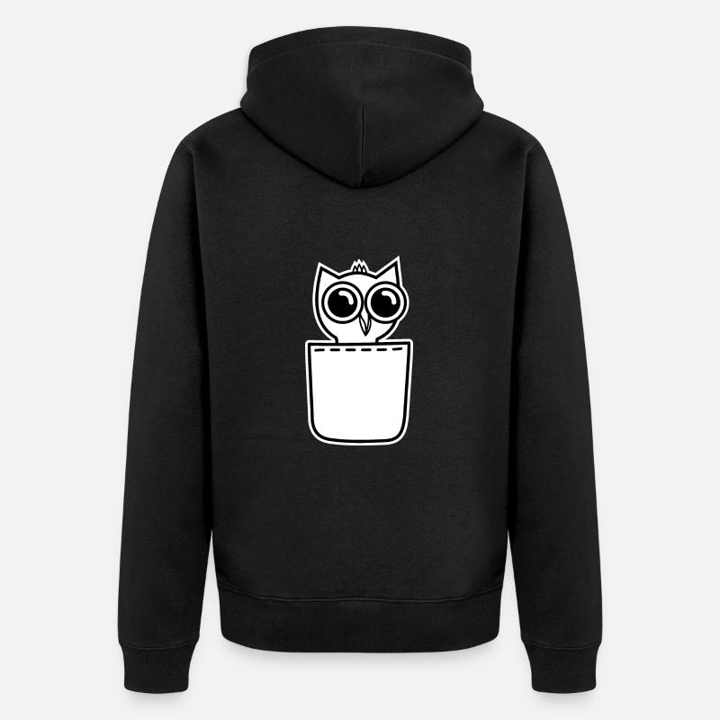 Süße Baby Eule in Brusttasche Uhu im Taschenformat - Unisex Premium Bio Zip Hoodie - Schwarz