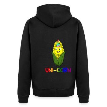 Uni-corn Bauer - Unisex Premium Bio Zip Hoodie - Schwarz - Hinten - Nico (187cm)