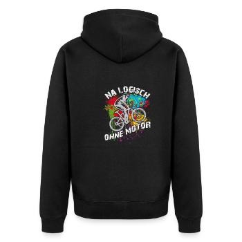 Logisch fahre ich ohne Akku ohne Motor - Unisex Premium Bio Zip Hoodie - Schwarz - Hinten - Nico (187cm)
