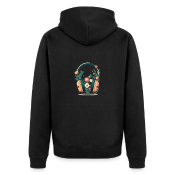 Das neue Flower Headset 1 - Unisex Premium Bio Zip Hoodie - Schwarz - Hinten - Nico (187cm)