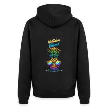Ananas Holiday Vibes Urlaub Sonnenbrille Sommer - Unisex Premium Bio Zip Hoodie - Schwarz - Hinten - Nico (187cm)