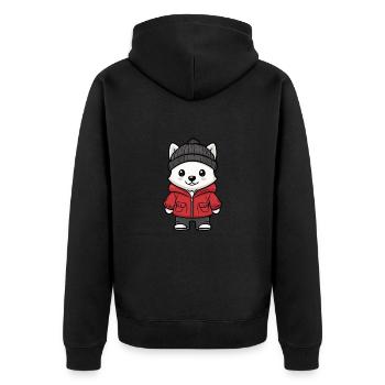 Samojede Hund Winter - Unisex Premium Bio Zip Hoodie - Schwarz - Hinten - Nico (187cm)