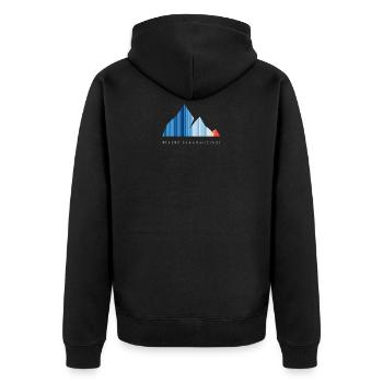 Global warming stripes - gray font - Unisex Premium Bio Zip Hoodie - Schwarz - Hinten - Nico (187cm)