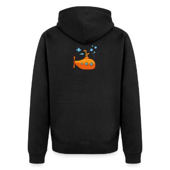 U-Boot Illustration mit Fischen und Meer - Unisex Premium Bio Zip Hoodie - Schwarz - Hinten - Nico (187cm)