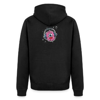 Monster mit Kopfhörer - Unisex Premium Bio Zip Hoodie - Schwarz - Hinten - Nico (187cm)