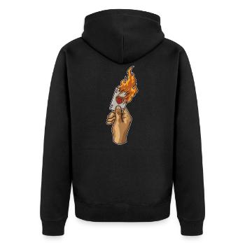 Hand with Burning Ace Card | Poker Luck Gambler - Unisex Premium Organic Zip Hoodie - black - Back - Nico (187cm)