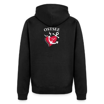 Ostsee - im Herzen verankert - Unisex Premium Bio Zip Hoodie - Schwarz - Hinten - Nico (187cm)