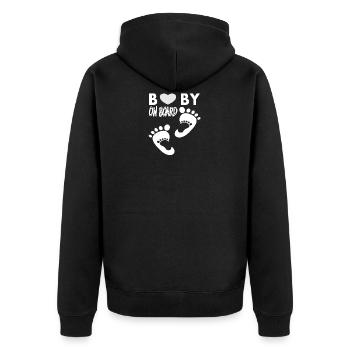 Baby on Board Babyfüße Babybauch Babysitter Spruch - Unisex Premium Bio Zip Hoodie - Schwarz - Hinten - Nico (187cm)