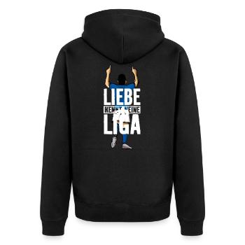 LIEBE KENNT KEINE LIGA - Unisex Premium Bio Zip Hoodie - Schwarz - Hinten - Nico (187cm)