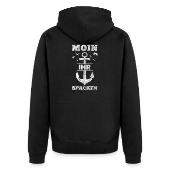 Moin Ihr Spacken - Unisex Premium Bio Zip Hoodie - Schwarz - Hinten - Nico (187cm)