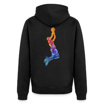Basketball Dunking Basketballer Sport Dunking - Unisex Premium Bio Zip Hoodie - Schwarz - Hinten - Nico (187cm)