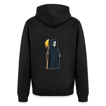 Sensenmann Sense Gevatter Tod - Unisex Premium Bio Zip Hoodie - Schwarz - Hinten - Nico (187cm)