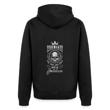 Schuster Hobby Turnschuhe - Unisex Premium Bio Zip Hoodie - Schwarz - Hinten - Nico (187cm)