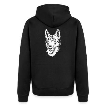 Tschechischer Wolfhund Kopf "Black Edition" - Unisex Premium Bio Zip Hoodie - Schwarz - Hinten - Nico (187cm)