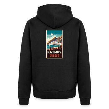 Patmos Griechenland Vintage Urlaub Design - Unisex Premium Bio Zip Hoodie - Schwarz - Hinten - Nico (187cm)