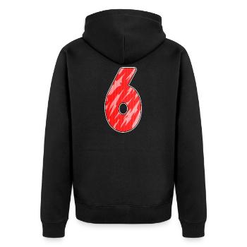 Nummer 6 Muster Rot - Unisex Premium Bio Zip Hoodie - Schwarz - Hinten - Nico (187cm)