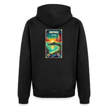 Parotonga Cook Islands Vintage Sonne - Unisex Premium Bio Zip Hoodie - Schwarz - Hinten - Nico (187cm)