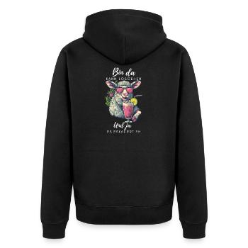 Lustiges Partyschaf – Es eskaliert eh - Unisex Premium Bio Zip Hoodie - Schwarz - Hinten - Nico (187cm)