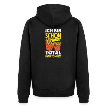 Totally underpommest again – French fries joke - Unisex Premium Organic Zip Hoodie - black - Back - Nico (187cm)