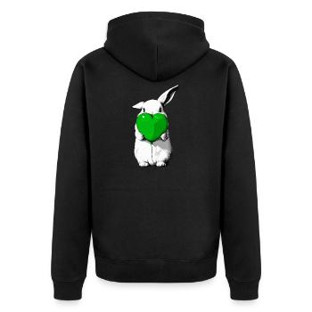 Hase mit grünem Herzballon - Unisex Premium Bio Zip Hoodie - Schwarz - Hinten - Nico (187cm)