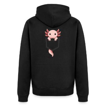 Cute Axolotl Peeking Out of Pocket - Unisex Premium Organic Zip Hoodie - black - Back - Nico (187cm)
