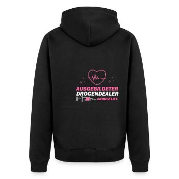Nurse Life, Krankenschwester, Pflegekraft - Unisex Premium Bio Zip Hoodie - Schwarz - Hinten - Nico (187cm)