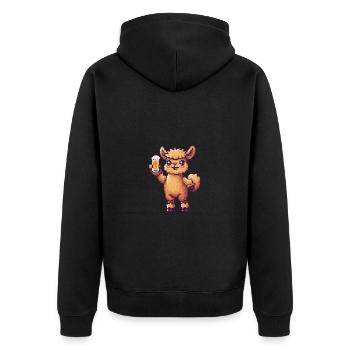 Alpaka Llama Bier Pixel - Unisex Premium Bio Zip Hoodie - Schwarz - Hinten - Nico (187cm)