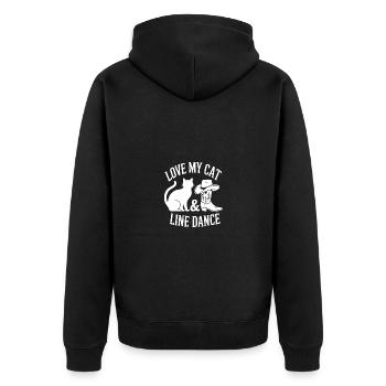 Ich liebe meine Katzen und Line Dance - Unisex Premium Bio Zip Hoodie - Schwarz - Hinten - Nico (187cm)