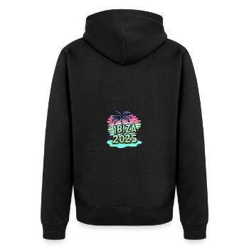 Ibiza 2025 Beach - Unisex Premium Organic Zip Hoodie - black - Back - Nico (187cm)