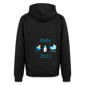 Baby 2023 Geburt Junge Vorlage personalisierbar - Unisex Premium Bio Zip Hoodie - Schwarz - Hinten - Nico (187cm)