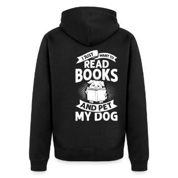 Buch Hund Lesender Bücherwurm Bibliothekar Leser - Unisex Premium Bio Zip Hoodie - Schwarz - Hinten - Nico (187cm)