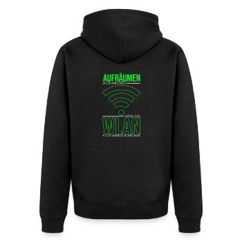 Aufräumen muss man erst wenn das Wlan nicht mehr d - Unisex Premium Bio Zip Hoodie - Schwarz - Hinten - Nico (187cm)