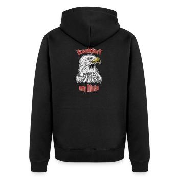Frankfurt am Main T-Shirt Frankfurter Adler FFM - Unisex Premium Bio Zip Hoodie - Schwarz - Hinten - Nico (187cm)