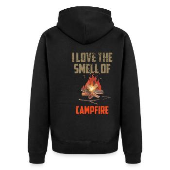 Camping Ich liebe den Geruch von Lagerfeuer Naturliebhaber - Unisex Premium Bio Zip Hoodie - Schwarz - Hinten - Nico (187cm)