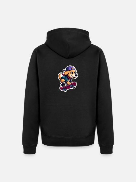 Sød hund på skateboard - Premium økologisk unisex-hættejakke - sort