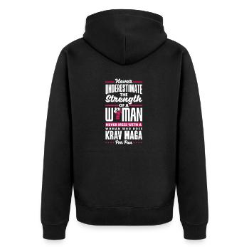 Self Defense Martial Arts Krav Maga Female - Unisex Premium Bio Zip Hoodie - Schwarz - Hinten - Nico (187cm)