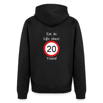 est i l 20 script white engl - Unisex Premium Bio Zip Hoodie - Schwarz - Hinten - Nico (187cm)