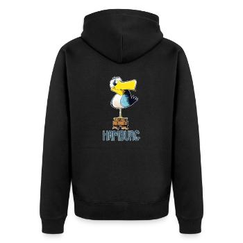 lustige Möwe Hamburg - Unisex Premium Bio Zip Hoodie - Schwarz - Hinten - Nico (187cm)