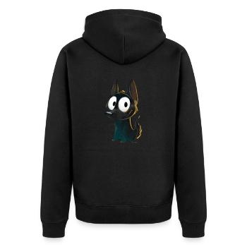 Schwarzer Kelpie - Unisex Premium Bio Zip Hoodie - Schwarz - Hinten - Nico (187cm)