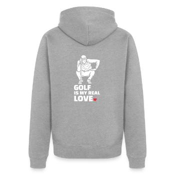 Ich Liebe Golf - Unisex Premium Bio Zip Hoodie - Grau meliert - Hinten - Nico (187cm)