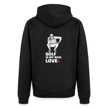 Ich Liebe Golf - Unisex Premium Bio Zip Hoodie - Schwarz - Hinten - Nico (187cm)