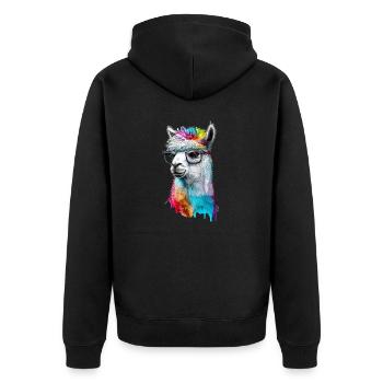 Alpaca Llama Head Nerd Glasses - Unisex Premium Organic Zip Hoodie - black - Back - Nico (187cm)