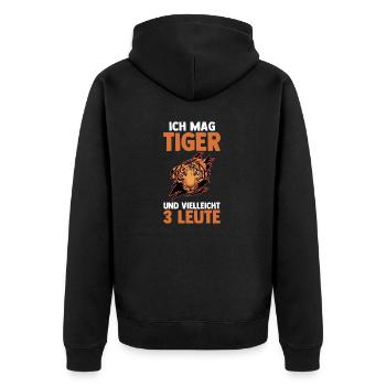 Tiger Motiv - Unisex Premium Bio Zip Hoodie - Schwarz - Hinten - Nico (187cm)