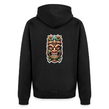 Tiki / Hawaii / Tropisch /Insel / Kultur / Logo - Unisex Premium Bio Zip Hoodie - Schwarz - Hinten - Nico (187cm)