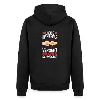 Geschwister Bruder und Schwester - Unisex Premium Bio Zip Hoodie - Schwarz - Hinten - Nico (187cm)