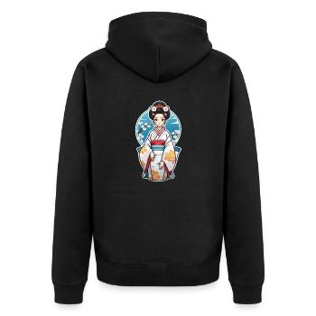 japonaise en kimono - japon - Veste à capuche bio Premium Unisexe - noir - Dos - Nico (187cm)
