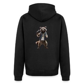 Waschbär-Singmikrofon - Unisex Premium Bio Zip Hoodie - Schwarz - Hinten - Nico (187cm)