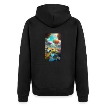 Kühe und Heissluftballons - Unisex Premium Bio Zip Hoodie - Schwarz - Hinten - Nico (187cm)